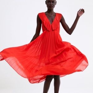 Zara red pleated dress